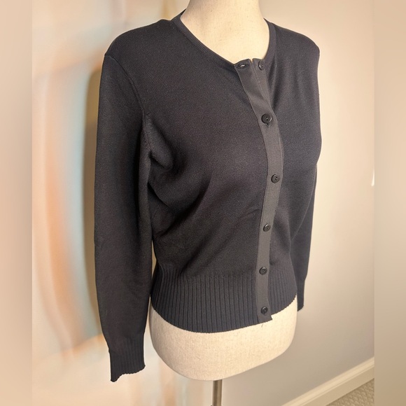Sz S Worth button down cardigan black silk blend removable shoulder pads - Picture 2 of 7